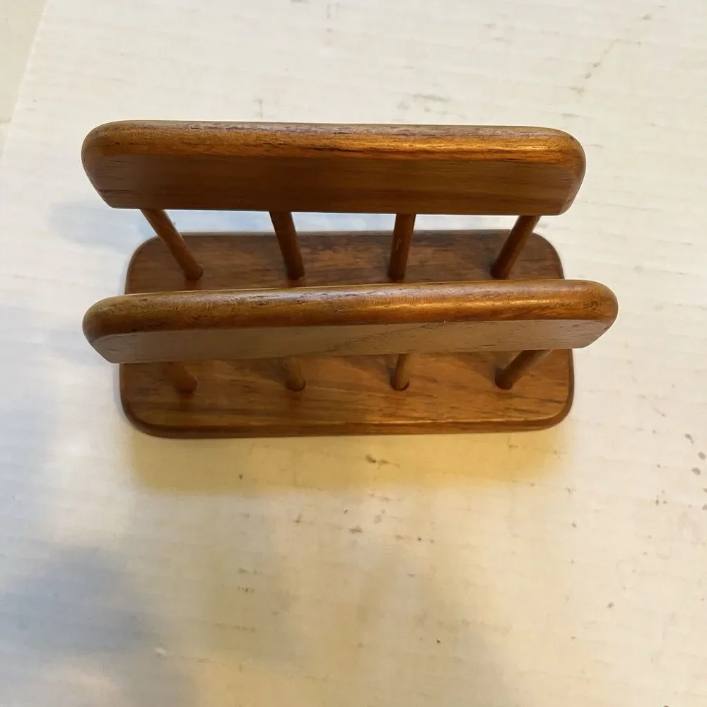Vintage Wooden Teak Napkin Mail Holder w/ Spindles-Country Kitchen * Granny Core